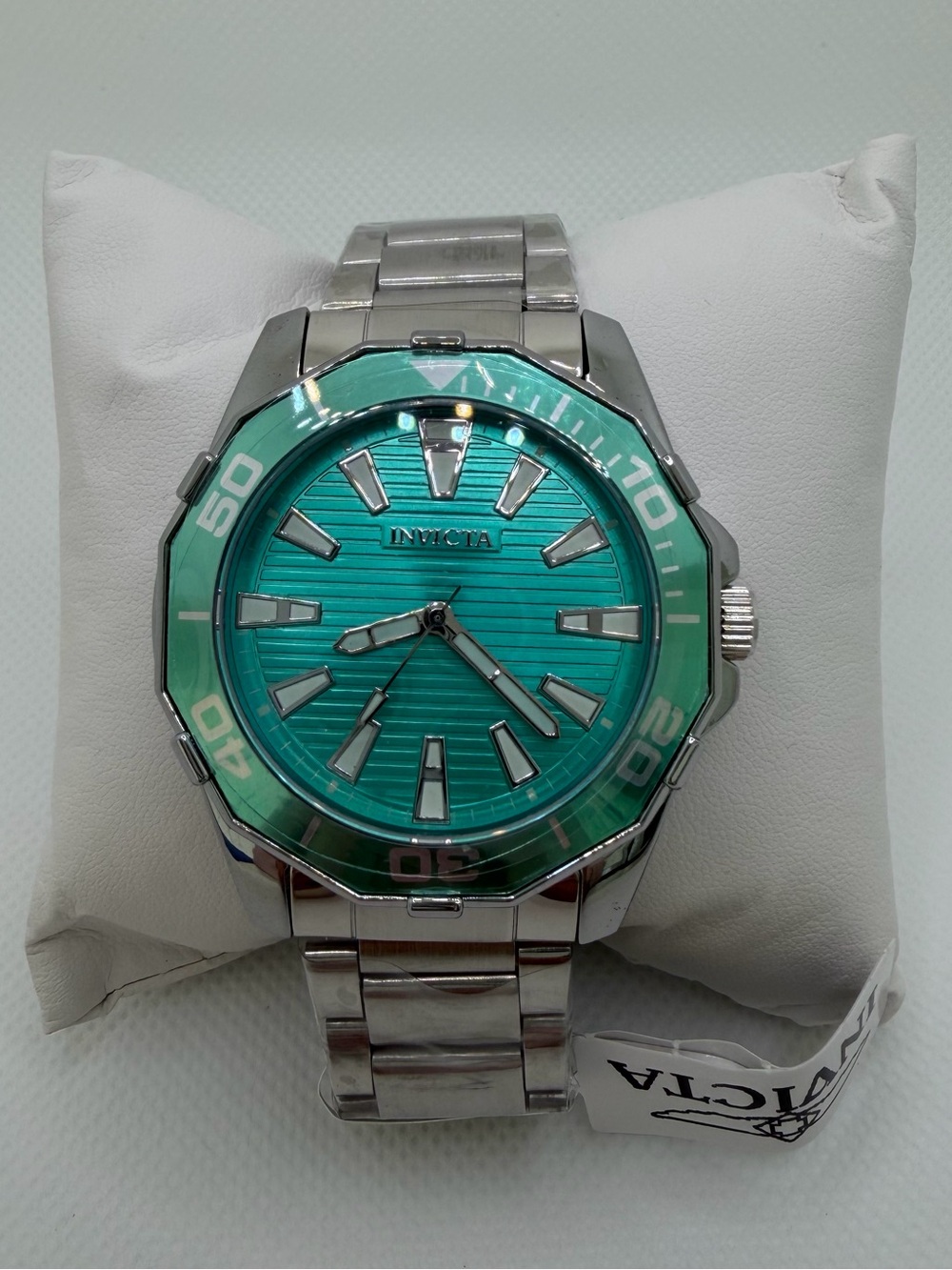 Invicta Men’s Silver Watch with Teal-Green Dial